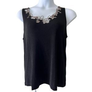 Chico's Travelers Tank Top Black Floral Cut Out Stretch Sleeveless